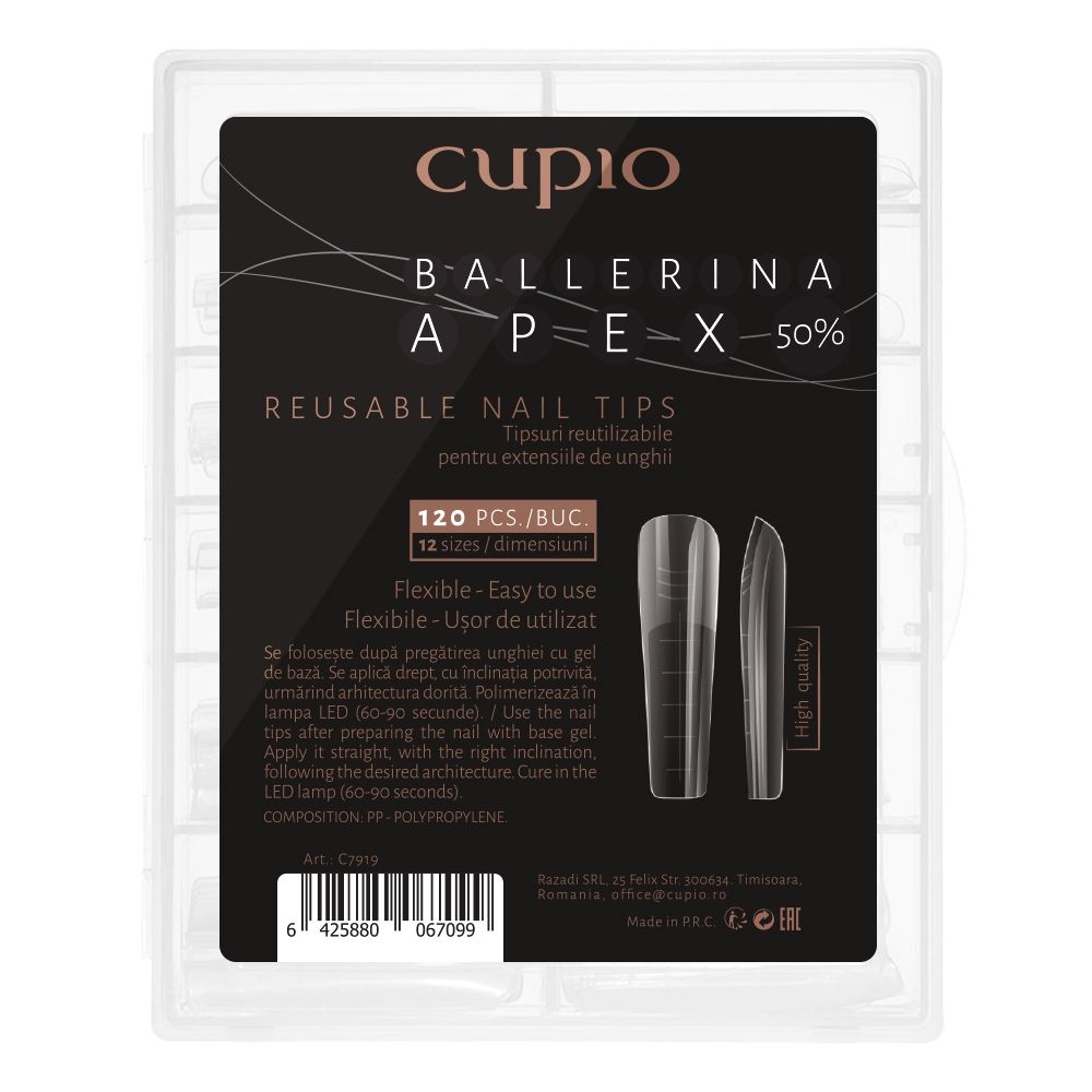 Tipsuri reutilizabile Cupio Ballerina Apex 50% set 120 bucati